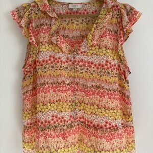 Loft Outlet pink floral ruffle sleeve blouse